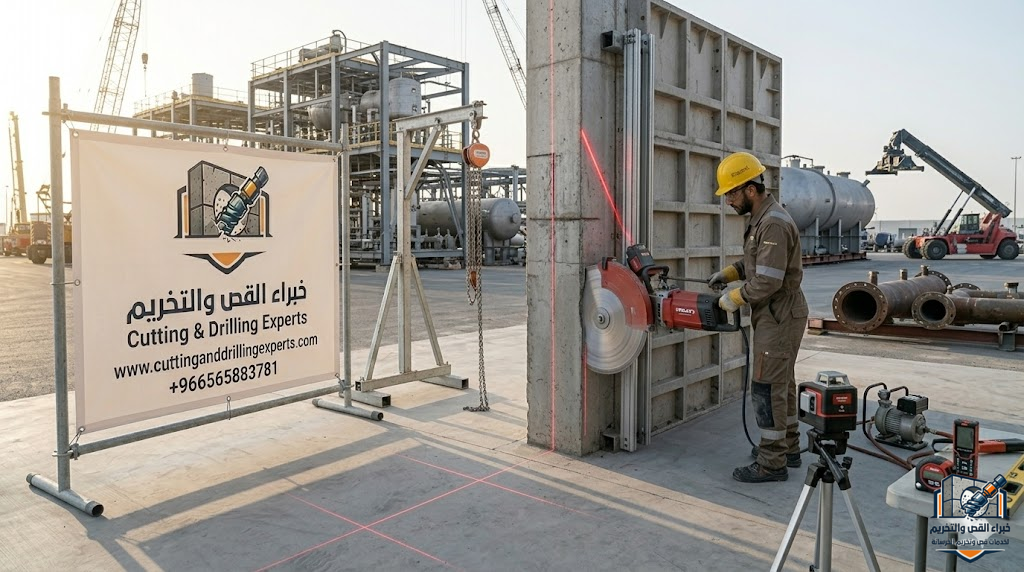قص جدران خرسانية حي الياسمين بالرياض بدون تكسير باستخدام منشار قص الخرسانة الماسي لفتح وتعديل الجدران بدقة عالية